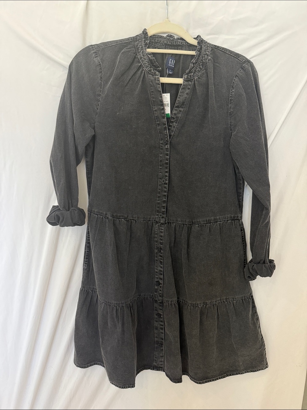 Gap NWT $70 tiered mini shirtdress washed out Black NWT size XS